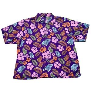 Vintage Hawaiian Button Up Short Sleeve Purple Pink